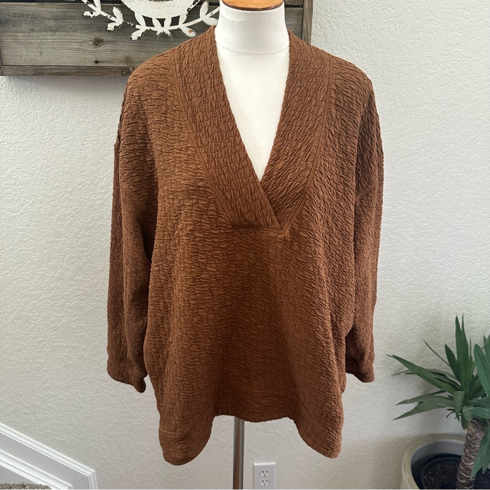 Lululemon Rippled V-Neck Pullover Copper Brown size 8‎ Oversize Relaxed